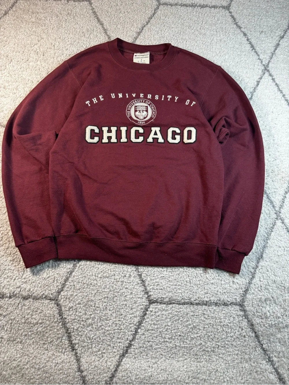 Champion Maroon Crewneck Sweatshirt with 'Chicago' Applique